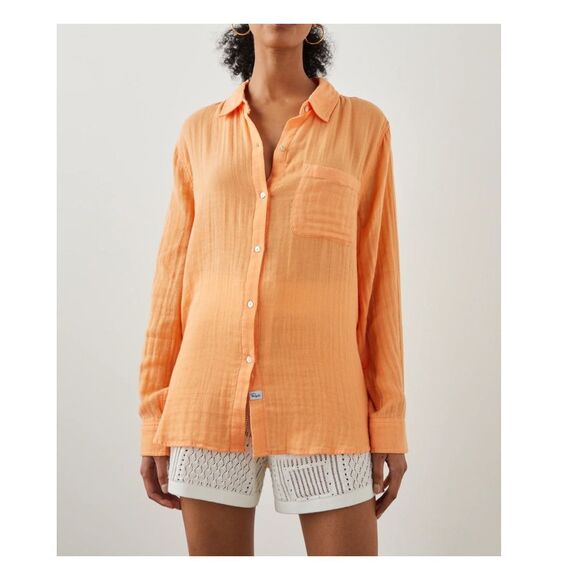 Rails Ellis Shirt Organic Papaya Orange Gauzy Button Down shirt Small Womens Top - Picture 1 of 16